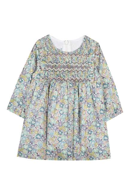 Smocked Floral-Print Dress